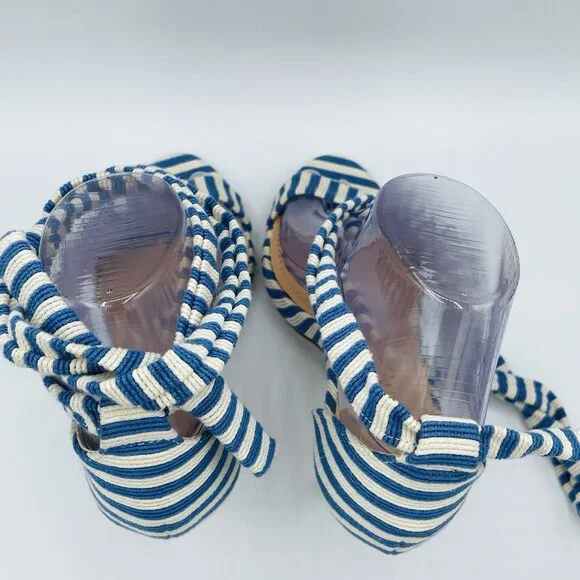 Liliana Heels Womens Size 6.5 Blue White Striped Strappy Stiletto High Shoes - Picture 11 of 12